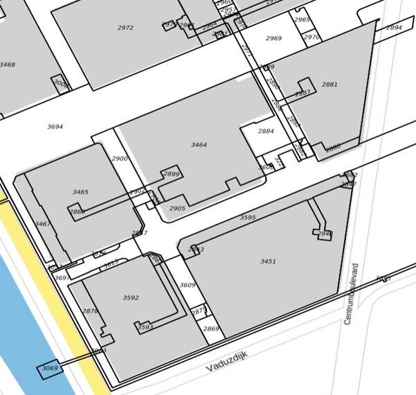 Weergave van Winkelcentum Leidsche Rijn Centrum op de Kadastrale kaart. Het complex bestaat uit veel kleine percelen (voor distributiegangen bijvoorbeeld)